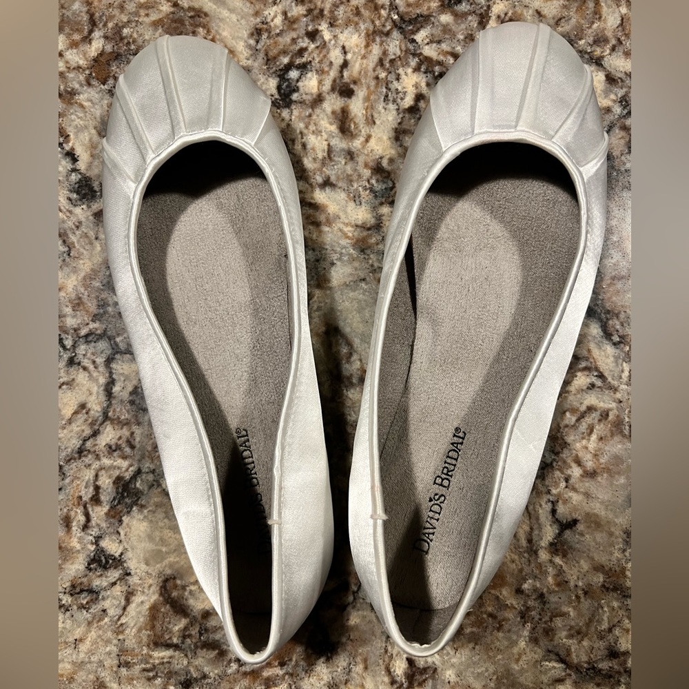 David’s Bridal white satin dyeable flats size 9 but run small .. new never worn